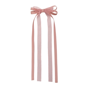 Pink ribbon lace bow hair clip with polka dot mesh streamers for women and girls