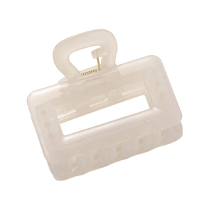 Translucent cream white camellia hair claw clip with frosted square design for women