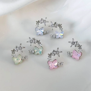 Elegant silver butterfly earrings with colorful petals and zircon stone accents
