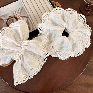 Elegante set di elastico e fiocco per capelli in pizzo bianco con ricami floreali curati
