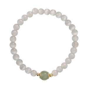Bracelet minimaliste en pierre d'oeil de chat avec perle de jade et détails dorés