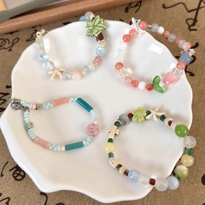 Summer ocean style ceramic beaded bracelets with coconut tree pendants and colorful beads