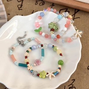 Summer Ocean Style Beaded Bracelet For Women Resin Ceramic Glass Beads With Starfish Shell Coconut Tree Charm Beach Jewelry