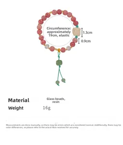 Detail of beaded tassel bracelet with pink glass beads and resin skull, 19cm circumference