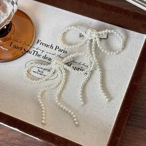 French Style White Imitation Artificial Pearl Bow Hair Clip Alloy Duckbill Side Clip Elegant Sweet Hair Accessories For Women Wedding