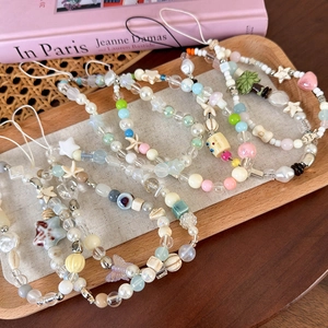Bijoux de téléphone perlés avec breloques étoile de mer et coquillage pour style plage