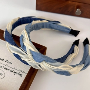 French Retro Braid Headband Denim Mesh Splicing Twist Hairband For Women Daily Fashion Decorative Hair Accessories