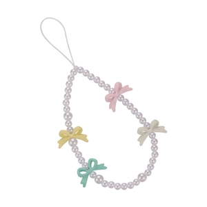 Colorful pastel bow pearl bead phone lanyard strap with cute charms for summer