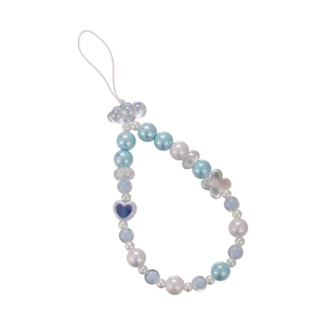 Blue star beaded phone charm strap with heart and bow details for summer accessory