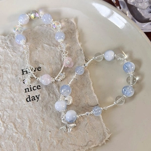 Beaded shell and fish tail bracelet with floral crystal glass beads for women gift