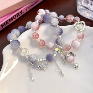 Sweet Glass Beaded Bracelet Rhinestone Butterfly Heart Angel Wing Pendant Alloy Tassel Charm Women Girls Jewelry Gift