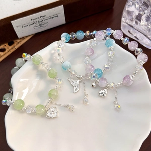 Colorful heart pendant beaded bracelets with crystal stones for women and girls