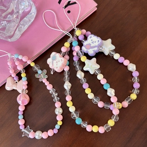Star and bear colorful beaded phone straps with pastel pearls and cute charms for women