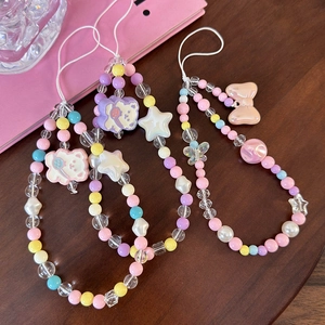 Sweet Beaded Phone Lanyard With Cartoon Bear And Star Charms Colorful Plastic Resin Phone Chain Accessory For Women