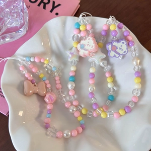 Colorful bear and star beaded phone strap with macaron acrylic beads and butterfly charms
