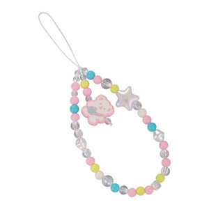 Colorful beaded phone strap with cute pink bear and star charms for women and girls