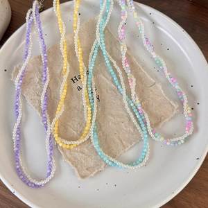 Double Layered Beaded Necklace With Imitation Artificial Pearl Colorful Resin Beads Adjustable Clavicle Chain Summer Daily Jewelry For Women Girls Sweet Dopamine Style Accessory