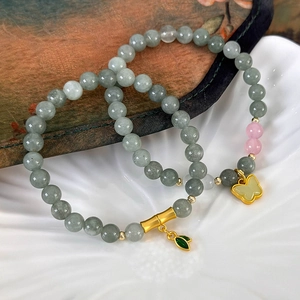 Bracelets en perles de jade naturel avec bambou et papillon de style chinois rétro
