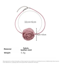 Detailed size specifications for pink fabric rose choker with dimensions and weight info
