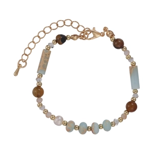 Bracelet ethnique rétro avec perles d'eau douce et pierre de Shoushan avec fermoir