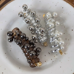 Elegant Transparent Spiral Telephone Line Hair Tie With Artificial Pearl Resin Beads Scrunchie For Women Girls Stylish Ponytail Holder Hair Accessories
