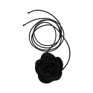 Collier choker rose en tissu noir élégant avec long cordon enroulé pour bijoux fantaisie