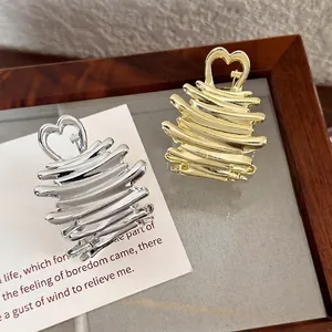 Pince à Cheveux Minimaliste en Alliage Vague de Métal Liquide Avec Poignée Cœur Ajouré Élégante Barrette Or Argent pour Femmes