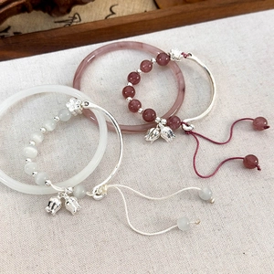 Bracelet élégant muguet en pierre œil de chat avec corde tissée ajustable