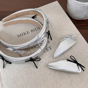 Silver Metallic PU Leather Padded Headband And Bow Hair Clip Geometric Triangle Hairpin Minimalist Hair Accessories For Women