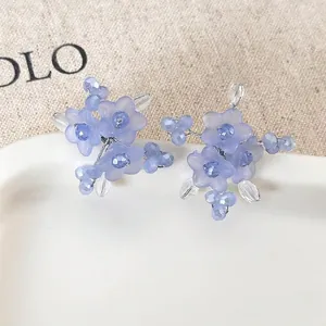 Summer Fresh Blue Floral Stud Earrings Handmade Beaded Flower Earrings Sweet Korean Style Resin Jewelry For Women Dating Gift