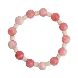 Pink marble textured beaded bracelet with cream spacers in a minimalist handmade style