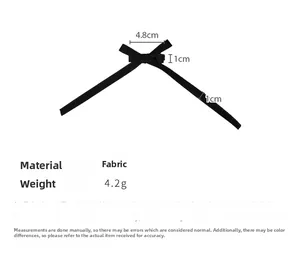 Détail du nœud papillon en tissu noir style ballet avec dimensions et poids précis