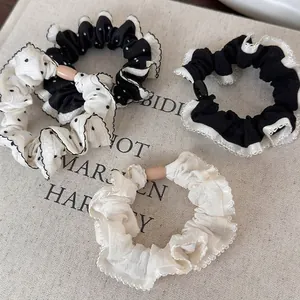 Elegant Polka Dot Lace Scrunchies High Elasticity Fabric Hair Ties Simple Sweet Ponytail Holders For Women Girls Hair Accessories