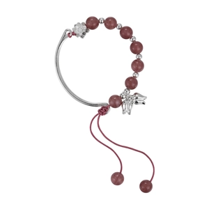 Bracelet muguet en pierre œil de chat rose avec accents argentés et cordon réglable