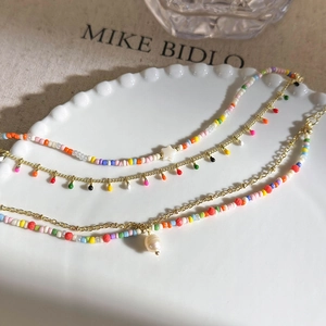 Summer Bohemian double layer colorful beaded bracelet with shell star and pearl charms