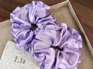Large Purple Satin Scrunchies For Women Balletcore Ruffle Hair Ties Pleated Satin Texture Hair Bands Elegant Daily Accessories