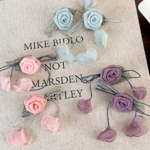 Süße Französische Retro Handgefertigte Stoff Rose Blume Lange Hängeohrringe Für Damen Romantischer Urlaub Party Eleganter Blumenschmuck