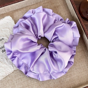 Elegant purple large satin scrunchie with pleated ruffle design for stylish hair styling