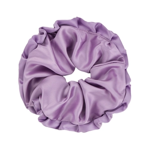 Elegant lavender satin scrunchie with oversized ruffle pleated design for hair styling