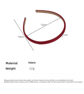 Detailed dimensions of the red fabric headband showing 12cm width and 14cm height