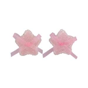 Sweet pink star earrings with sugary texture and silk ribbon bows for women