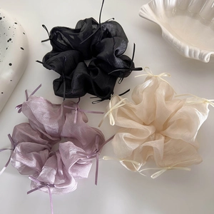Scrunchie in Rete con Fiocco di Nastro Stile Balletτο Francese Elastico per Capelli Soffice Grande Accessori per Capelli Eleganti Donna