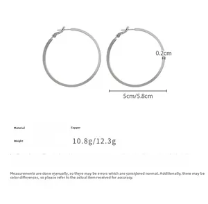 Detail specifications of silver-colored large metal hoop earrings in copper material