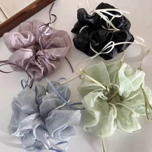 Μεγάλα Λαστιχάκια Μαλλιών από Οργάντζα και Σατέν Με Φιόγκο από Τεχνητά Μαργαριτάρια και Κορδέλες Κομψά Υφασμάτινα Αξεσουάρ Μαλλιών για Γυναίκες