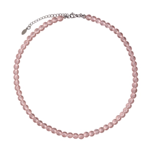 Handmade transparent pink glass bead necklace with adjustable silver clasp and chain