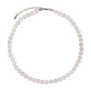 Elegant natural white agate beaded necklace with translucent gemstone beads and silver clasp