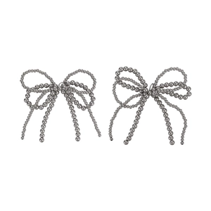 Breloques de chaussures nœud en perles élégantes avec perles métalliques argentées