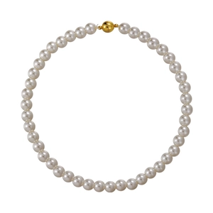 Classic white round pearl necklace with golden magnetic spherical clasp closure