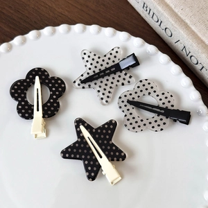 Dolce Fermaglio per Capelli in Acrilico a Pois Bianco e Nero per Donna Fiore Stella Becco d'Anatra Stile Coreano