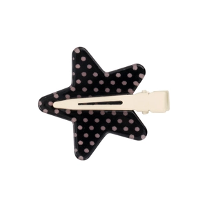 Graziosa clip per capelli a stella nera con pois crema e chiusura laterale in acrilico